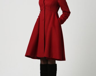 Wool Coat, Winter Coat , Red coat , hooded coat , women coat , long Coat , Winter Coat Woman , Wool Jacket , winter jacket, dress coat 1117