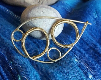 Brass Shawl Pin | Red Brass Fibula Brooch | Hand Forged Sweater Pin | NuGold Scarf Pin | Brass Brooch, Minimal Jewelry, Wire Wrap Brooch