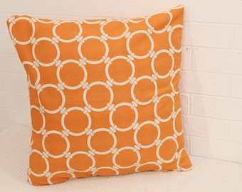17x17" Orange and White Hoops Pillow Cover