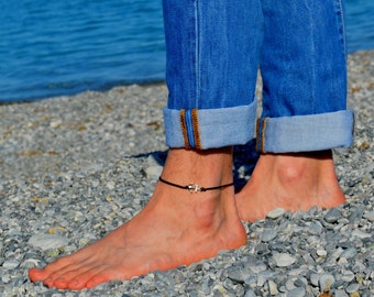 Anchor anklet for men, men's anklet with a silver anchor, black cord, anklet for men, gift for men, men's ankle bracelet, nautical jewelry