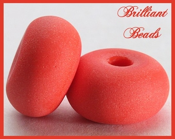 Sunny Mango Coral Orange "Sea Glass" Spacer Bead Pair...Handmade Lampwork Beads SRA, Made To Order