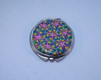 Polymer Clay Embellished Compact Purse Mirror, Colorful Kaleidoscope