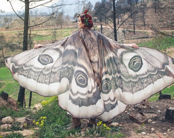 Moth wings costume butterfly cape fairy cloak brown and white adult bridal fairy handfasting