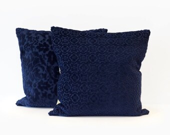 Blue Velvet Cushion Cover, Pillow Cover, Accent Pillow, luxury Pillow, Mid Century Modern Decorative Couch Pillow Handmade by EllaOsix