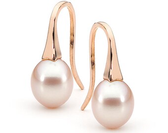 Rose Gold small Pink Pearl Drop Earrings