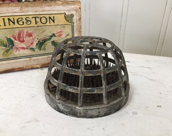 VINTAGE FLOWER FROG - Silver Cage - Metal Flower Arranging Very Old