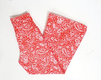 Vintage 60s/70s Kids Red Paisley Bell Bottoms Size 23" x 24"