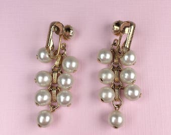 Sarah Coventry Pearl Dangle Earrings | Clip On | 1970s Vintage
