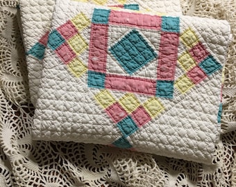 Vintage Pink, Aqua and White Quilt Layer/ Photo Prop Quilt Piece/ Cutter Quilt Piece