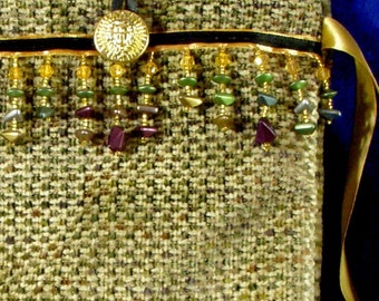 Pretty Fabric Pouch with Beaded Fringe Small Tote Bag