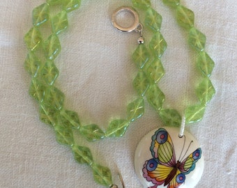 Ceramic butterfly beaded necklace