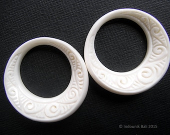 Ni Luh Balinese Hoop Beads in Carved Bone Earring Pair 30mm Jewelry Supplies