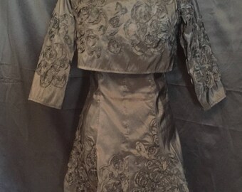 Black Embroidered Silk Dress with Attached Cape