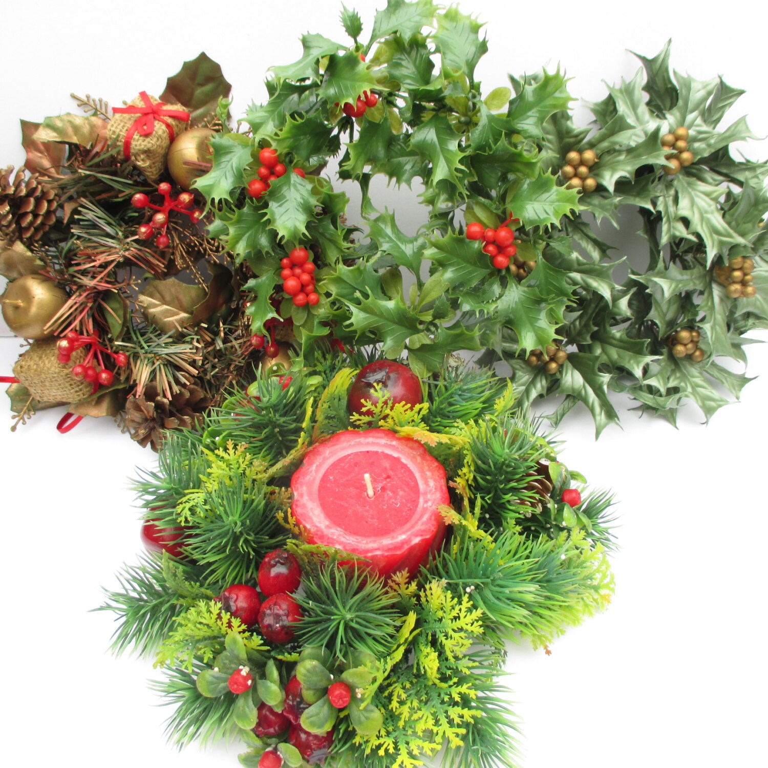 Vintage Christmas Candle Rings Set of 4 Large 3 Inch