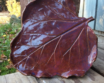 Leaf Plate Platter Pottery Ceramics Rhubarb Leaf Plate Platter Handmade