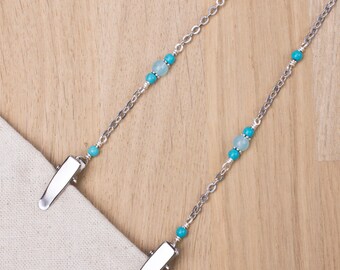 Turquoise napkin chain - Gemstone and blue bead silver serviette clip | Elegant Napkin holder neck cord | Foodie gift | Adult Dinner bib