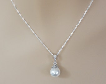 Pearl Bridal Necklace, Pearl Bridesmaid Jewelry, Swarovski Pearl Necklace, Bridesmaid Necklace, Wedding Jewelry
