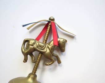 Brass Carousel Horse Figurine // Vintage Small Petite Knickknack Statue Circus Carnival Paperweight Merry Go Round Style Nursery Decor