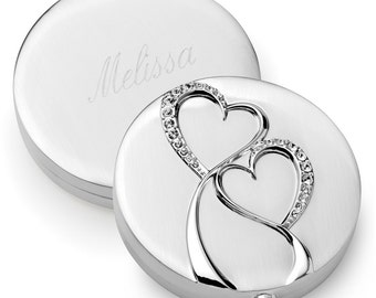 Silver Twin Hearts Compact Mirror (c167-1130) - Free Personalization