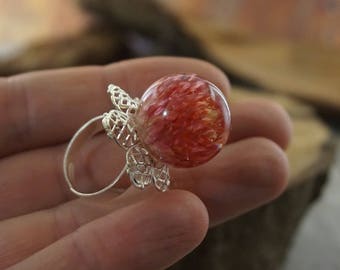 Fairy magic Nature ring Real flower delicate ring Birthday|gift|for mom Adjustable ring Bohemian jewelry Orb ring Grenadine Terrarium ring