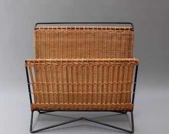 Italian Vintage Wicker and Metal Magazine Rack (c. 1960s)