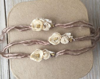 Tiny Neutral Beige Tieback Tieback Headband - Newborn, Baby, Toddler, Child - Ready to Ship