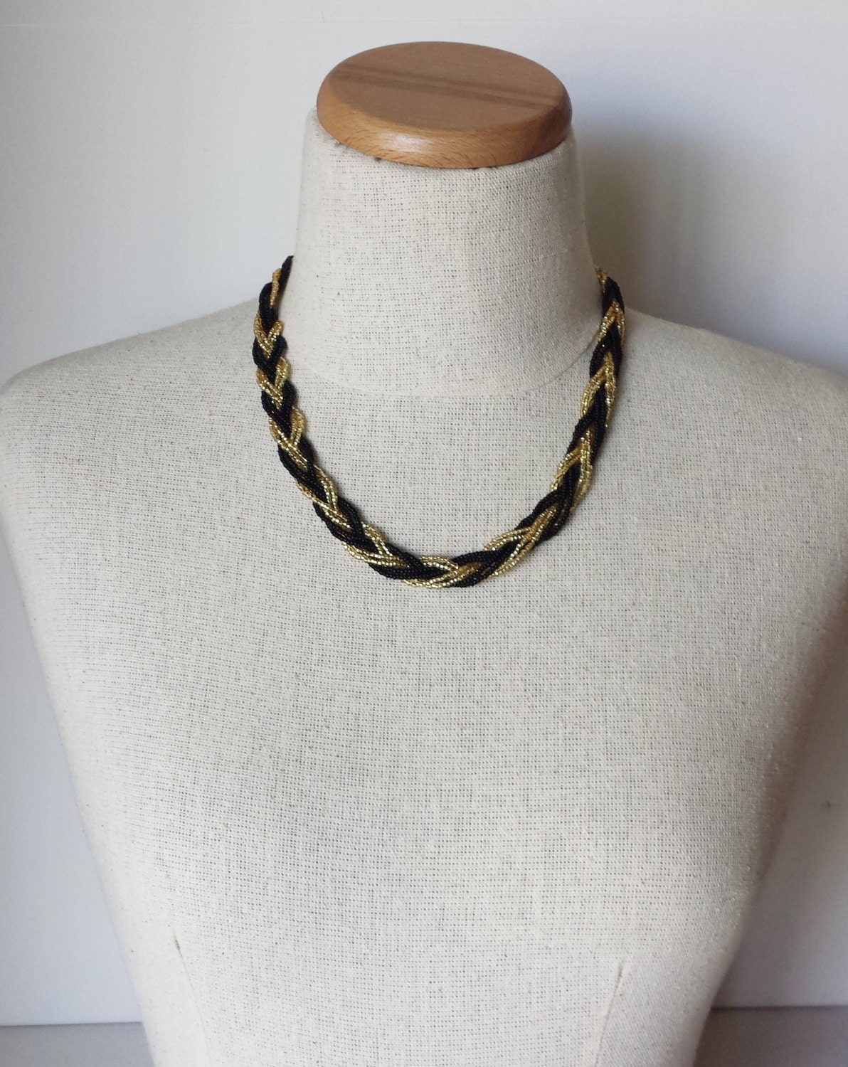 Black and gold necklace braided necklace beaded