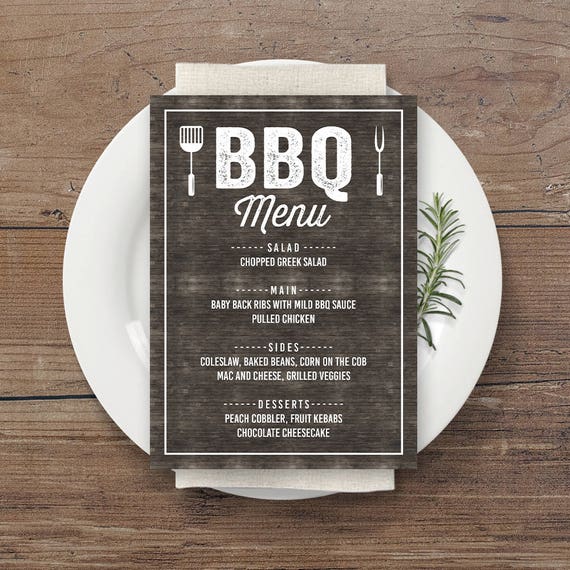 Items similar to Printable Rustic BBQ Party Menu Cookout Party Menu