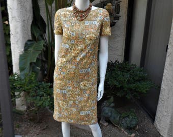Vintage 1960's Multi Color Print Day Dress - Size 6