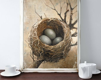 Nest Art, Nest Print, Bird Nest Art Print, Art Print of a Bird Nest with Three Eggs, Bird Eggs in a Nest Print, Prints to Frame, Birds Nest