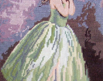 FINISHED NEEDLEPOINT CANVAS//"Ballerina"by Seg de paris/a Vintage Hand Made Needlepoint/a Young Ballerina.//Material Only Was//(100.00) Now!