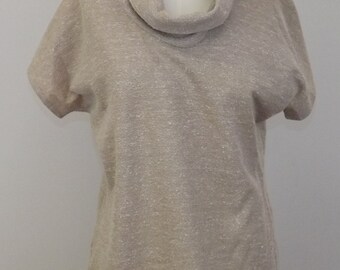 Vintage Beige Cowl Neck Knit Shirt
