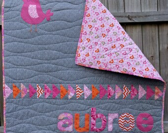 Modern Personalized Baby Girl Quilt