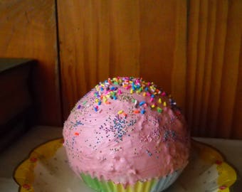 Fake Food Prop, Fake Cupcake Handmade Pink Frosting with Rainbow Sprinkles, Kitchen Decor Food Display, Large Faux Cupcake, Birthday Gift