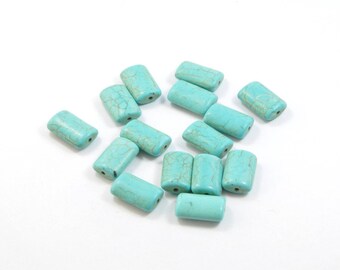 PE4 - Set of 15 round reconstituted turquoise rectangle beads