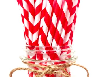 25 Red Stripes paper straws // baby bridal shower decorations // candy dessert buffet table // wedding // First birthday/new year party