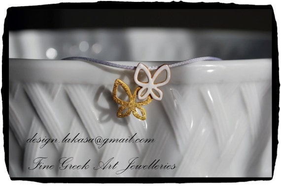 Necklace Butterfly Enamel Sterling Silver Gold plated Handmade Jewelry Fine Greek Art Gift for Birthday Anniversary Mother Girlfriend Love