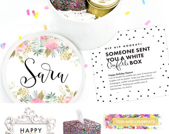 Birthday Gift Mini Box - Birthday Gift - White Confetti - Happy Birthday - Birthday Gift - Birthday Box - Birthday for Her - Custom Gift