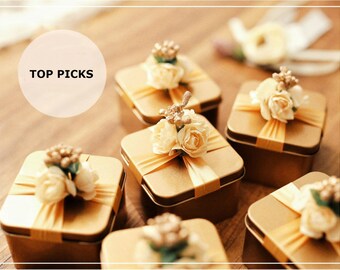 Set of 10 Gold Wedding Favors Boxes, Gold Tin Boxes, Gold Jewelry Boxes, Gold Wedding Gift Boxes, Wedding Tin Boxes