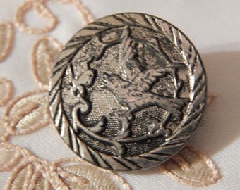 Bird Chasing a Butterfly - Silver Colored Metal Button