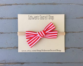 Red fabric bow, baby girl headband, hand tied bow, baby bow headband, baby headband, baby hair bow, baby girl bow, newborn headband
