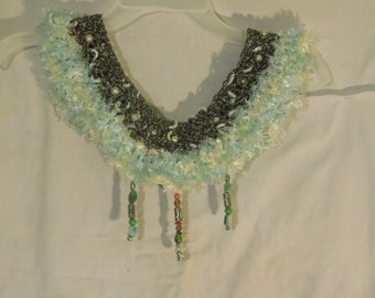 Pale green and grey cowl necklace