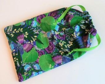Green & Purple Gift Bag, reusable drawstring bag for gift giving - American Made