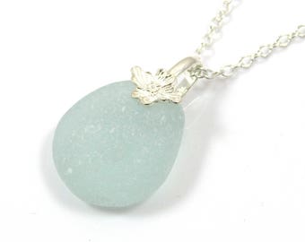 Sea Glass Pendant Necklace/ Pale Blue Sea Glass and Sterling Silver Necklace / ADELLE / Sterling Silver Necklace / Elegant Necklace