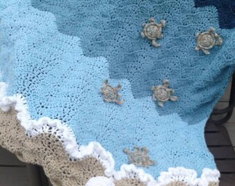 Turtle Beach Crochet Afghan Throw Blanket/Sea Turtle Blanket