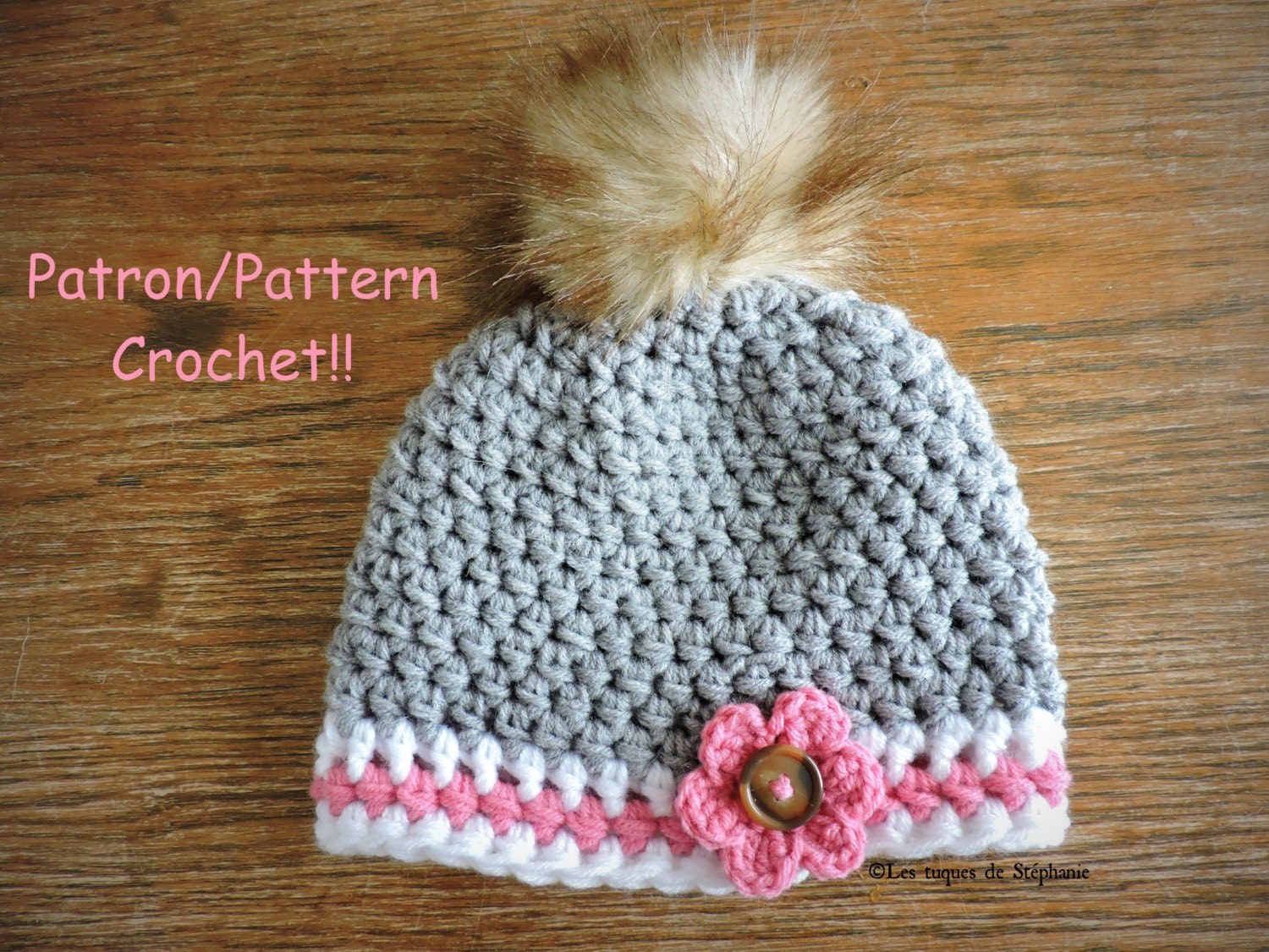 PATRON tuque Bas de laine avec fleur au CROCHET  TUTO  bonnet