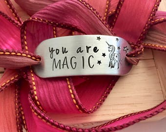 You are MAGIC ~ Hand Stamped Ribbon Wrap Bracelet