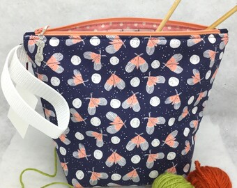 Moths + Mothballs Knitting Project Bag, Crochet Project Bag, Small Knitting Bag