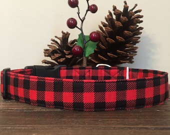 Dog Collar, buffalo plaid dog collar, buffalo plaid collar, red and black plaid dog collar, christmas plaid dog collar, friendship dog key