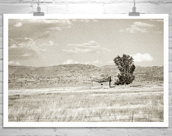 Western Landscape Art, Prairie Art, Ranch Photograph, Fine Art Sepia Photograph, Farm Picture, Rustic Art, Western Art, Log Cabin Picture
